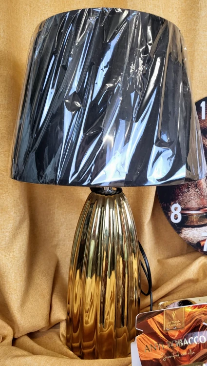 LAMPA CERAMICZNA ZŁOTA KARBOWANA GLAMOUR 47CM
