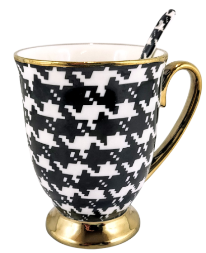 ELEGANCKI CERAMICZNY KUBEK Z ŁYŻECZKĄ 280ML PEPITKA