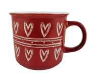 KUBEK CERAMICZNY Z SERDUSZKAMI CZERWONY 450ML