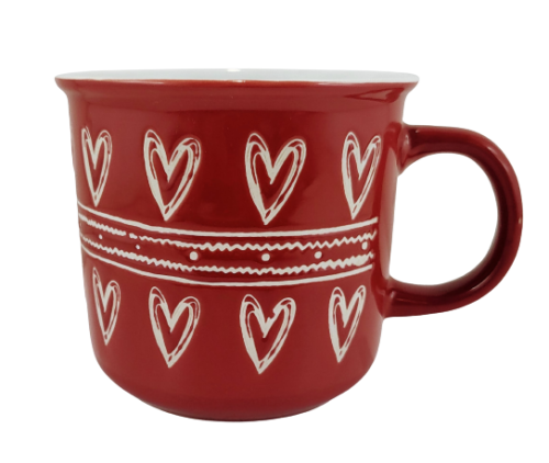 KUBEK CERAMICZNY Z SERDUSZKAMI CZERWONY 450ML