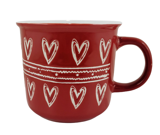 KUBEK CERAMICZNY Z SERDUSZKAMI CZERWONY 450ML