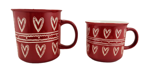 KUBEK CERAMICZNY Z SERDUSZKAMI CZERWONY 450ML