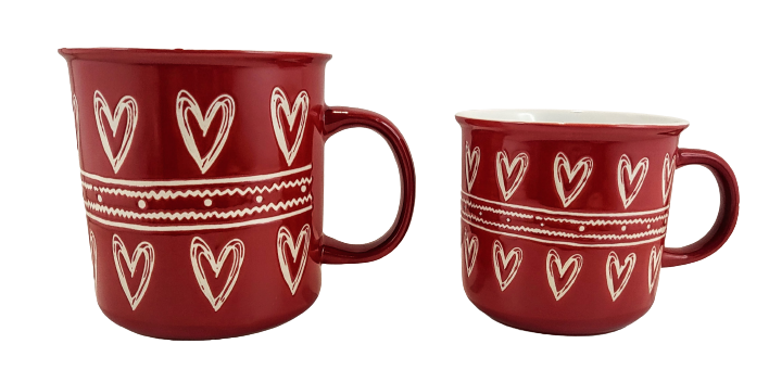 KUBEK CERAMICZNY Z SERDUSZKAMI CZERWONY 450ML