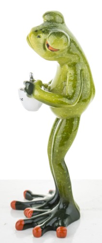 FIGURKA ŻABA Z KAWĄ ŚPIOCH ZMĘCZONA 15CM