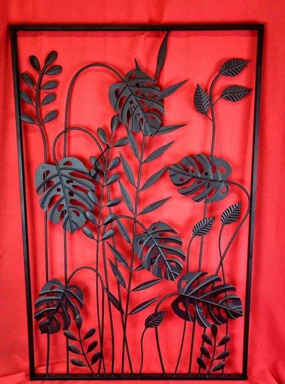 METALOWA DEKORACJA ŚCIENNA LIŚCIE CZARNE 100x65x2