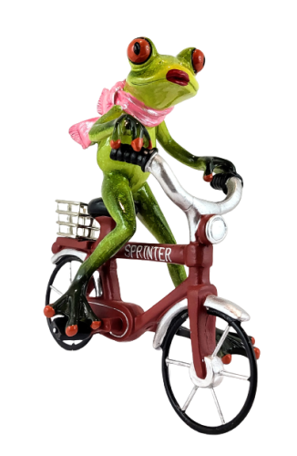 FIGURKA PANI ŻABA NA CZERWONYM ROWERZE 16 cm