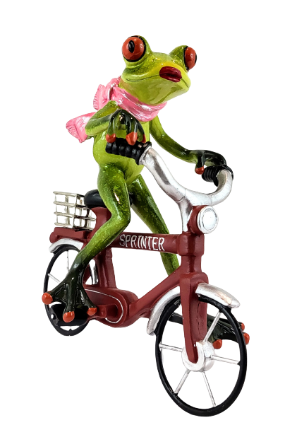 FIGURKA PANI ŻABA NA CZERWONYM ROWERZE 16 cm