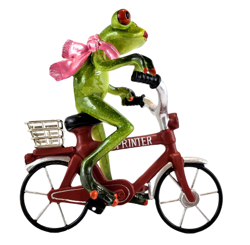 FIGURKA PANI ŻABA NA CZERWONYM ROWERZE 16 cm
