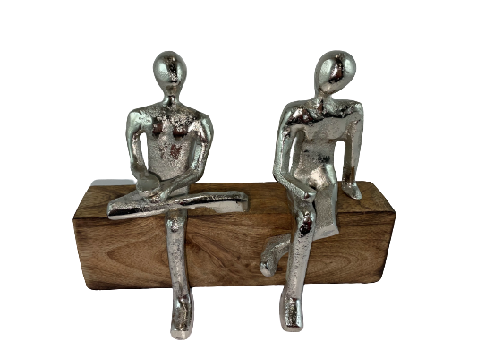 FIGURKA PARA PRZYJACIELE DREWNO SREBRO 14CM PREZENT