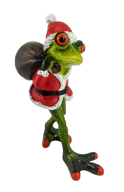 ŚWIĄTECZNA FIGURKA ŻABA MIKOŁAJ Z WORKIEM NA PLECACH