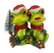 ŚWIĄTECZNA FIGURKA PARA ŻAB W CZAPKACH Z CHOINKĄ