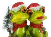 ŚWIĄTECZNA FIGURKA PARA ŻAB W CZAPKACH Z CHOINKĄ