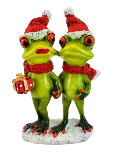 ŚWIĄTECZNA FIGURKA FIGURKA ŻABA PARA W CZAPKACH
