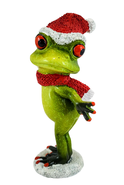 ŚWIĄTECZNA FIGURKA ŻABA W CZAPCE MIKOŁAJA
