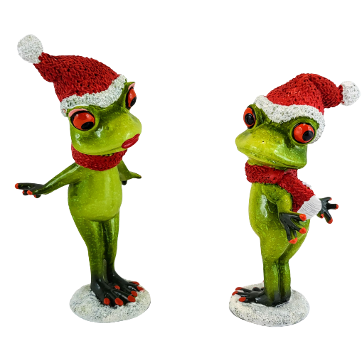 ŚWIĄTECZNA FIGURKA ŻABA W CZAPCE MIKOŁAJA