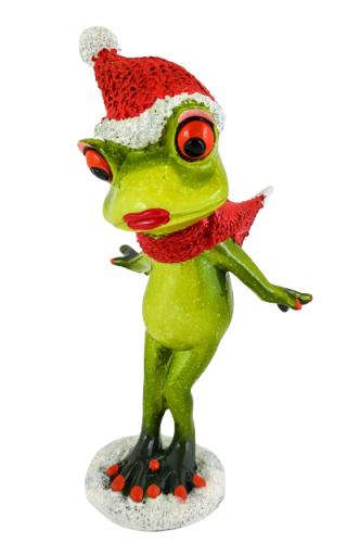 ŚWIĄTECZNA FIGURKA PANI ŻABA W CZAPCE MIKOŁAJA