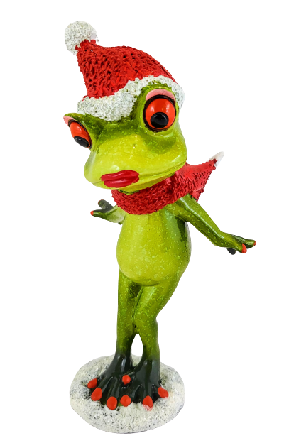ŚWIĄTECZNA FIGURKA PANI ŻABA W CZAPCE MIKOŁAJA