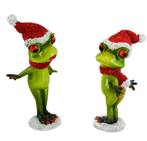 ŚWIĄTECZNA FIGURKA PANI ŻABA W CZAPCE MIKOŁAJA