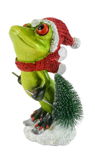 ŚWIĄTECZNA FIGURKA  ŻABA W CZAPCE MIKOŁAJA Z CHOINKĄ