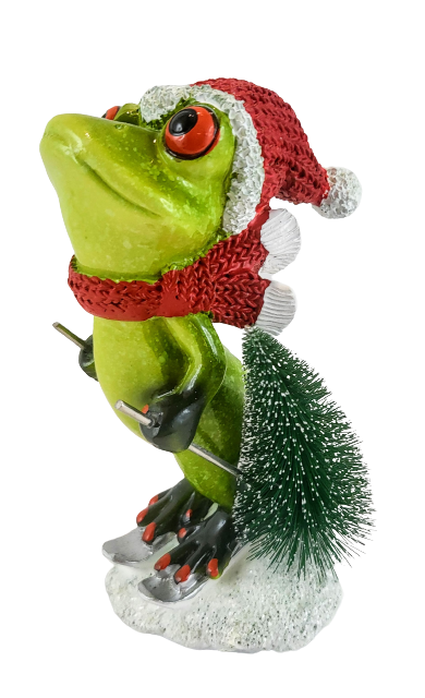 ŚWIĄTECZNA FIGURKA  ŻABA W CZAPCE MIKOŁAJA Z CHOINKĄ
