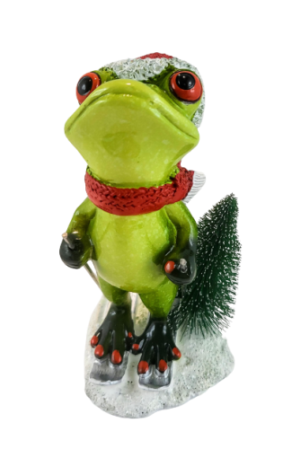 ŚWIĄTECZNA FIGURKA  ŻABA W CZAPCE MIKOŁAJA Z CHOINKĄ