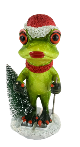 ŚWIĄTECZNA FIGURKA PANI ŻABA W CZAPCE MIKOŁAJA