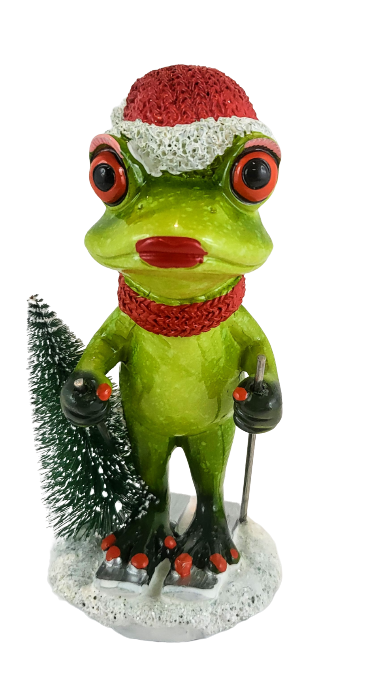 ŚWIĄTECZNA FIGURKA PANI ŻABA W CZAPCE MIKOŁAJA
