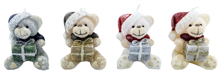 ŚWIECA PARAFINOWA TEDDY MIŚ SZARY BOŻE NARODZENIE