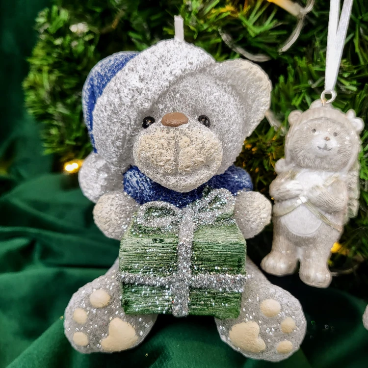 ŚWIECA PARAFINOWA TEDDY MIŚ SZARY BOŻE NARODZENIE