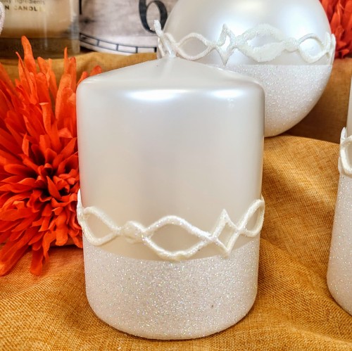 ŚWIECA WALEC 10CM GLITTER DECORATION METALIK PERŁA
