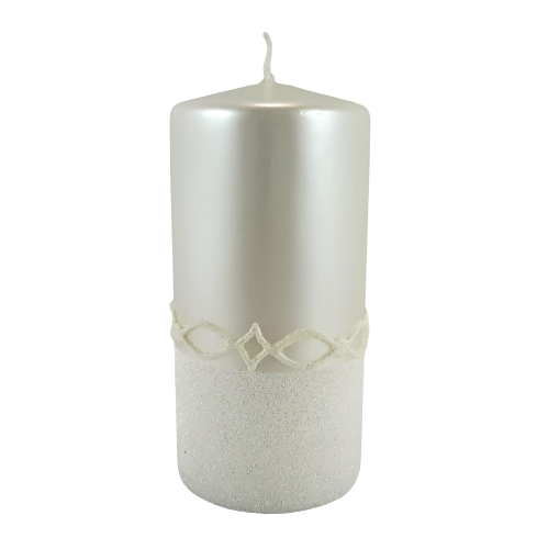 ŚWIECA WALEC 15CM GLITTER DECORATION METALIK PERŁA