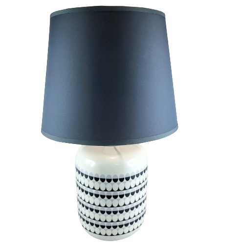 LAMPA CERAMICZNA BIAŁO-SZARA W PASKI 40,5CM