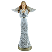 FIGURKA ANIOŁ Z GOŁĘBIEM W AŻUROWEJ SUKIENCE 20CM