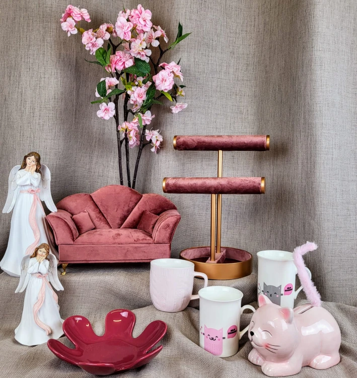 ELEGANCKI STOJAK NA BIŻUTERIĘ RÓŻOWY 30CM