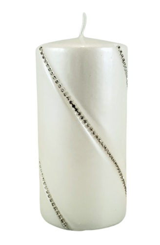 ŚWIECA BOLERO METALLIC WALEC ŚREDNI BIAŁY 14CM