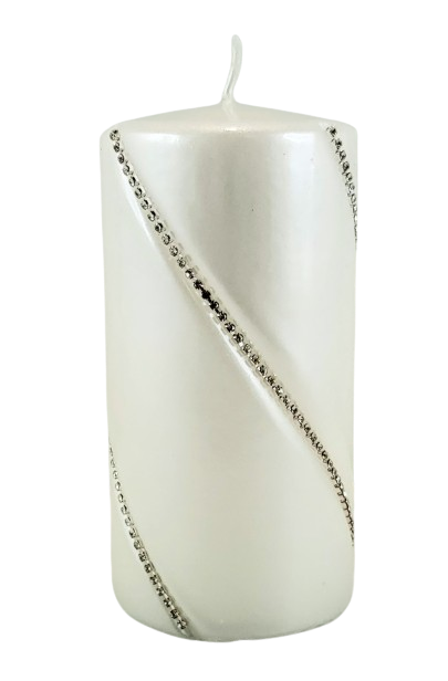 ŚWIECA BOLERO METALLIC WALEC ŚREDNI BIAŁY 14CM