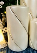 ŚWIECA BOLERO METALLIC WALEC ŚREDNI BIAŁY 14CM