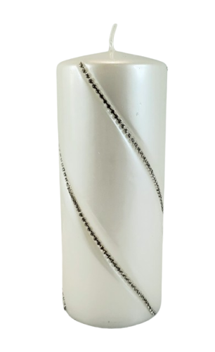 ŚWIECA BOLERO METALLIC WALEC DUŻY BIAŁY 17CM
