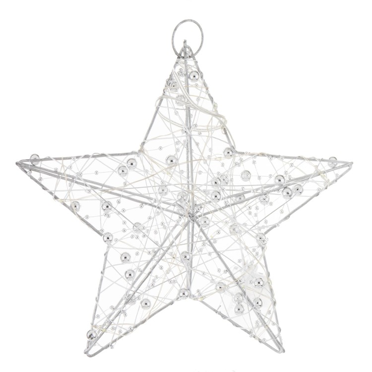 WISZĄCA OZDOBA SREBRNA GWIAZDA LED 20CM