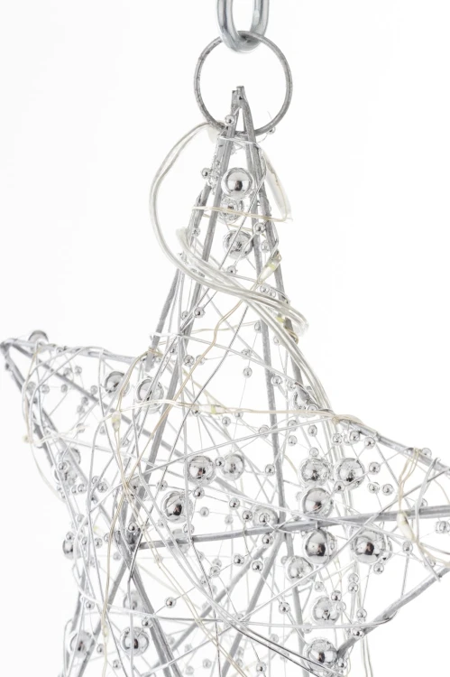 WISZĄCA OZDOBA SREBRNA GWIAZDA LED 20CM