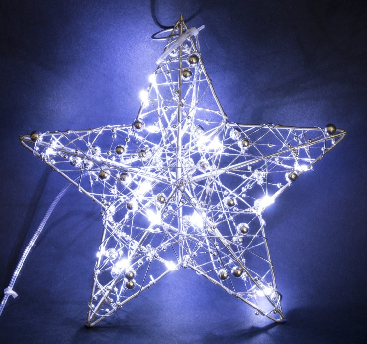 WISZĄCA OZDOBA SREBRNA GWIAZDA LED 20CM