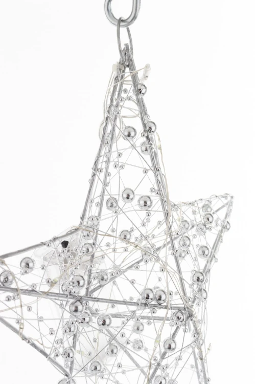 WISZĄCA OZDOBA SREBRNA GWIAZDA LED 25CM