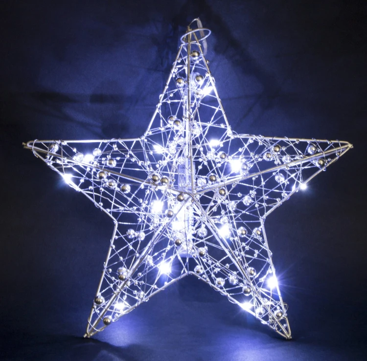 WISZĄCA OZDOBA SREBRNA GWIAZDA LED 25CM