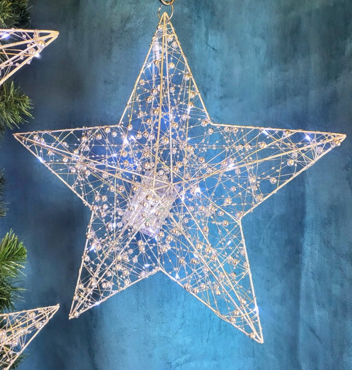 WISZĄCA OZDOBA SREBRNA GWIAZDA LED 40CM