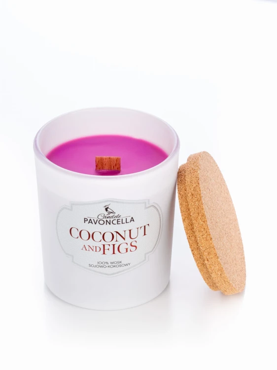 NATURALNA ŚWIECA SOJOWO-KOKOSOWA O ZAPACHU  COCONUT &amp; FIGS 135G BIAŁA