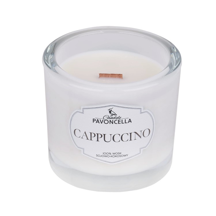 NATURALNA ŚWIECA SOJOWO-KOKOSOWA O ZAPACHU CAPPUCCINO 170G BIAŁA