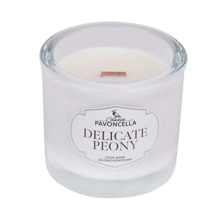 NATURALNA ŚWIECA SOJOWO-KOKOSOWA O ZAPACHU DELICATE PEONY 170G BIAŁA
