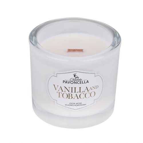 NATURALNA ŚWIECA SOJOWO-KOKOSOWA O ZAPACHU VANILLA &amp; TABACCO 170G BIAŁA