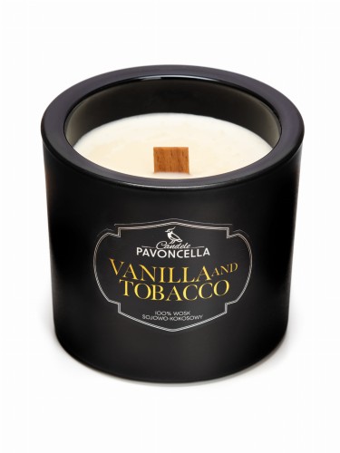 NATURALNA ŚWIECA SOJOWO-KOKOSOWA O ZAPACHU VANILLA &amp; TABACCO 170G CZARNA