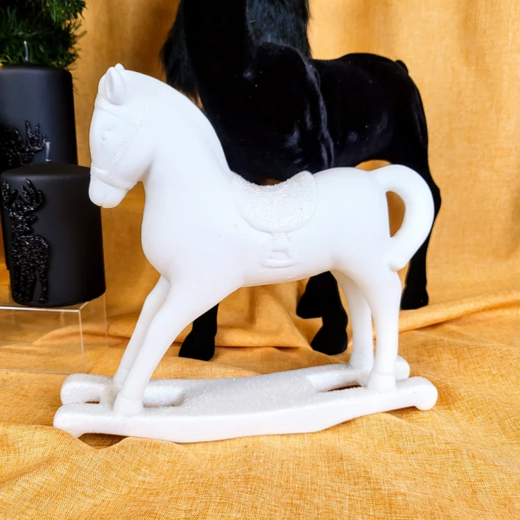 KOŃ NA BIEGUNACH DUŻY BIAŁY 21cm